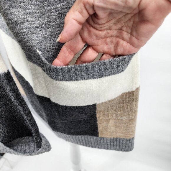 PAPER CRANE Colorblock Open Front Long Cardigan Sweater Small NWT - Picture 8 of 11